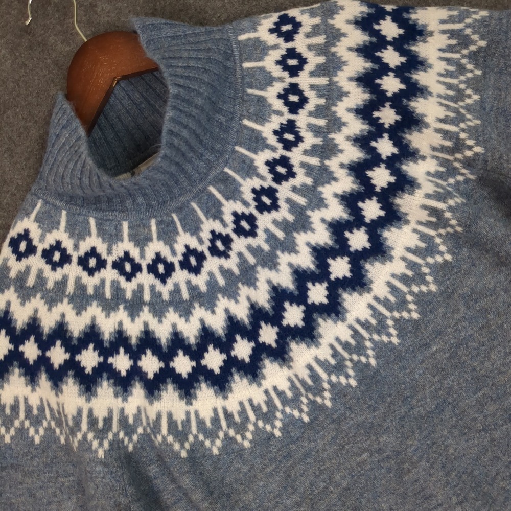 Gap Womens‎ Blue Fair Isle Mock Neck Knit Sweater Size M Geometric Nordic Winter